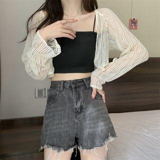 Striped Cropped Mesh Jacket