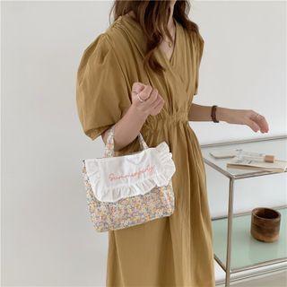 Lettering Embroidered Floral Embroidered Mini Tote Bag