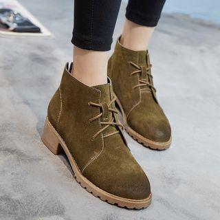 Genuine Leather Block Heel Short Boots