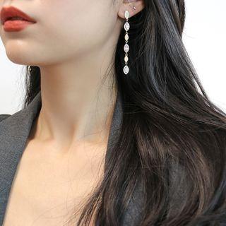 Rhinestone Leaf Dangle Earring 925 Sterling Silver - 1 Pair - As Shown In Figure - One Size