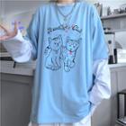 Print Long-sleeve T-shirt Sky Blue - One Size
