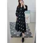 Petite Size Wrap-front Dotted Long Dress Black - One Size