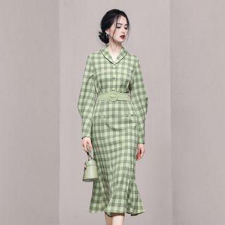 Belted Plaid Midi Mermaid Shirt Dress