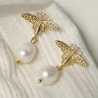 Bee Alloy Freshwater Pearl Dangle Earring 1 Pair - 1951 - Gold - One Size