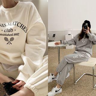 Drop-shoulder Tennis Print Napped Sweatshirt