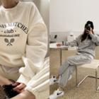Drop-shoulder Tennis Print Napped Sweatshirt