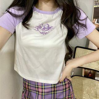 Short-sleeve Print Two Tone T-shirt