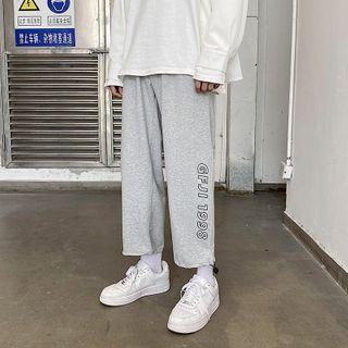 Lettering Drawstring-cuff Cropped Sweatpants
