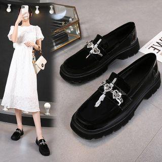 Platform Rhinestone Heart Loafers
