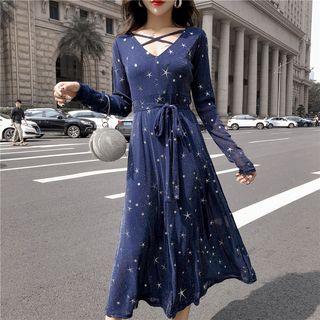 Star Print V-neck Dress