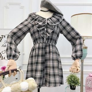 Long-sleeve Plaid Wide Leg Playsuit
