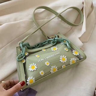 Floral Print Pvc Panel Crossbody Bag