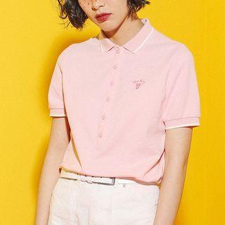 Short-sleeve Embroidered Knit Polo Shirt