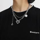 Heart Pendent Layered Chain Necklace Silver - One Size