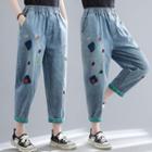 Embroidered Straight-leg Jeans Blue - One Size