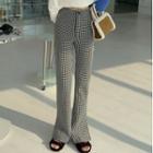 High Waist Houndstooth Slit-hem Straight Leg Pants