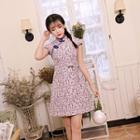 Traditional Chinese Cap-sleeve Patterned A-line Mini Dress
