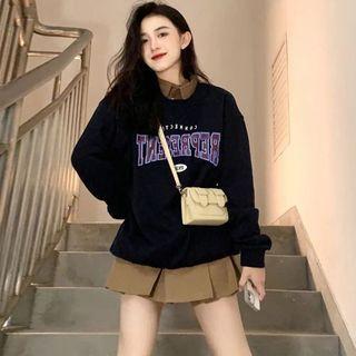 Lettering Sweatshirt / Plain Shirt / Mini A-line Skirt / Set