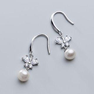 925 Sterling Silver Faux Pearl Drop Earring S925 Silver - 1 Pair - Silver - One Size
