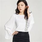 Pleated Wide-sleeve Knit Top