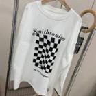 Long-sleeve Checkerboard Print T-shirt White - One Size
