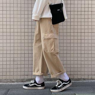 Contrast Trim Straight Leg Cargo Pants