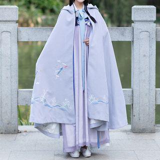 Floral Embroidered Hooded Cape As Shown In Figure - One Size