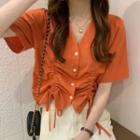 Short Sleeve V-neck Drawstring Shirt