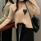 Set: Ribbed Knit Halter Top + Heart Applique Sweater