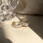 Rhinestone Earring 1 Pair - S925 Silver Stud - Gold - One Size