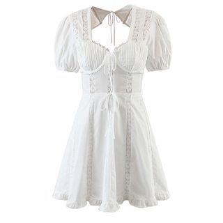 Short-sleeve Lace Trim Mini Corset Dress