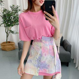 Short-sleeve Tie-dyed T-shirt Dress With Belt