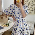 Puff-sleeve Loose Fit Floral Dress