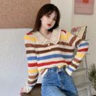 Polo-neck Striped Knit Sweater Stripe - Rainbow - One Size