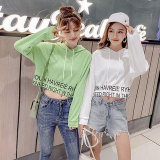 Hooded Lettering Long-sleeve Cropped Top