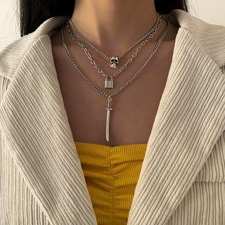 Layered Chain Necklace 1366 - Silver - One Size