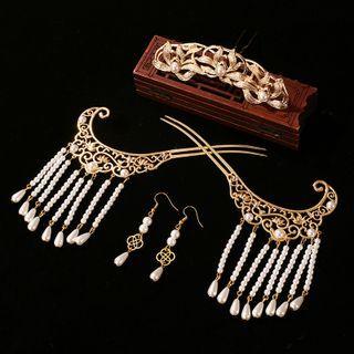 Faux Pearl Floral Hair Stick / Set / Crown Headpiece