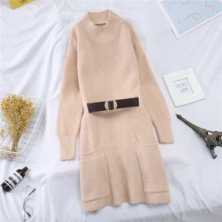 Pocketed Turtleneck Sweater Dress