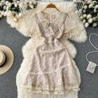 Short-sleeve Round-neck Lace Embroidered Dress