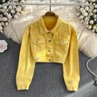 Washed Crop Denim Jacket Yellow - One Size