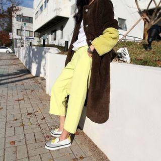 Color-block Long Sherpa-fleece Coat