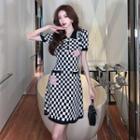 Short-sleeve Check A-line Polo Dress