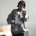 Turtleneck Embroidered Sweatshirt Gray - One Size