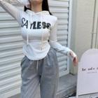 Letter Print Tight-fitted Hoodie / High Waist Drawstring Sweatpants