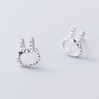 925 Sterling Silver Rhinestone Rabbit Earring 1 Pair - S925 Silver - Silver - One Size