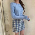 Plaid Mini Pencil Skirt / Cropped Cardigan
