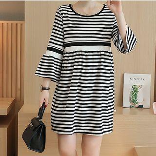 Stripe Bell-sleeve Knit Dress