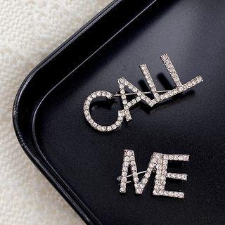 Set Of 2: Lettering Rhinestone Brooch (various Designs) Set Of 2 - Asymmetric - Silver - One Size