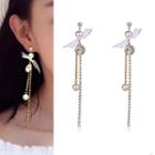 925 Sterling Silver Lace Bow Faux Pearl Rhinestone Fringed Earring As Shown In Figure - One Size