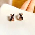 Rhinestone Sterling Silver Ear Stud 1 Pair - Black & Red - One Size